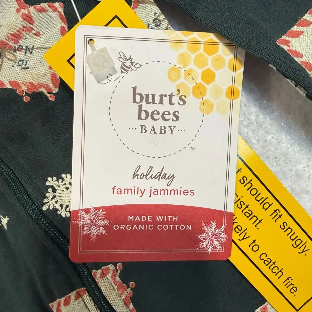 Burt’s Bees Baby Christmas Footed Pajamas 24M Organic Cotton Zip NWT